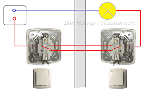 Схема подключения проходного выключателя