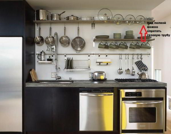 6 советов, как спрятать газовую трубу на кухне + фото