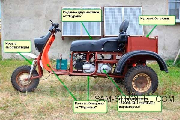 Самодельный трицикл повышенной проходимости на базе мотороллера «Муравей»