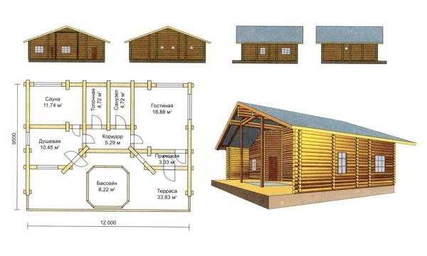 Проекты бань из бруса с бассейном